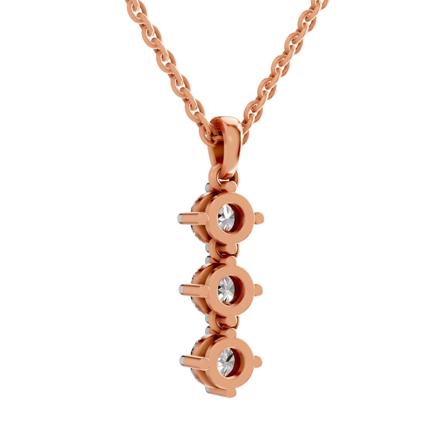 1.14 Ct Round Shape 3 Stone Diamond Pendant | 14K Rose Gold