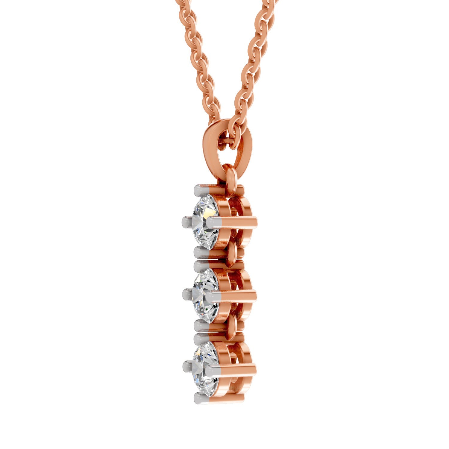 1.14 Ct Round Shape 3 Stone Diamond Pendant | 14K Rose Gold
