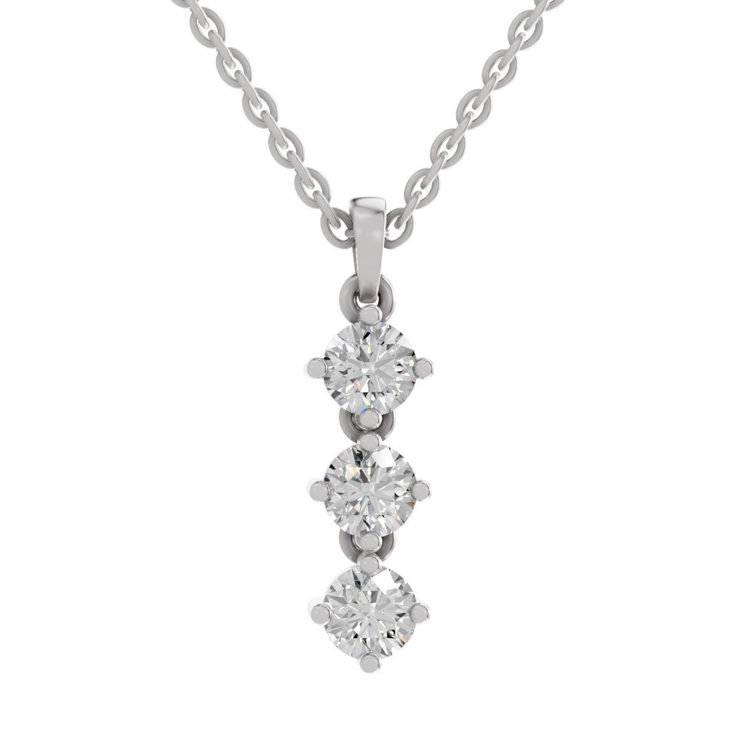 1.14 Ct Round Shape 3 Stone Diamond Pendant | 14K White Gold