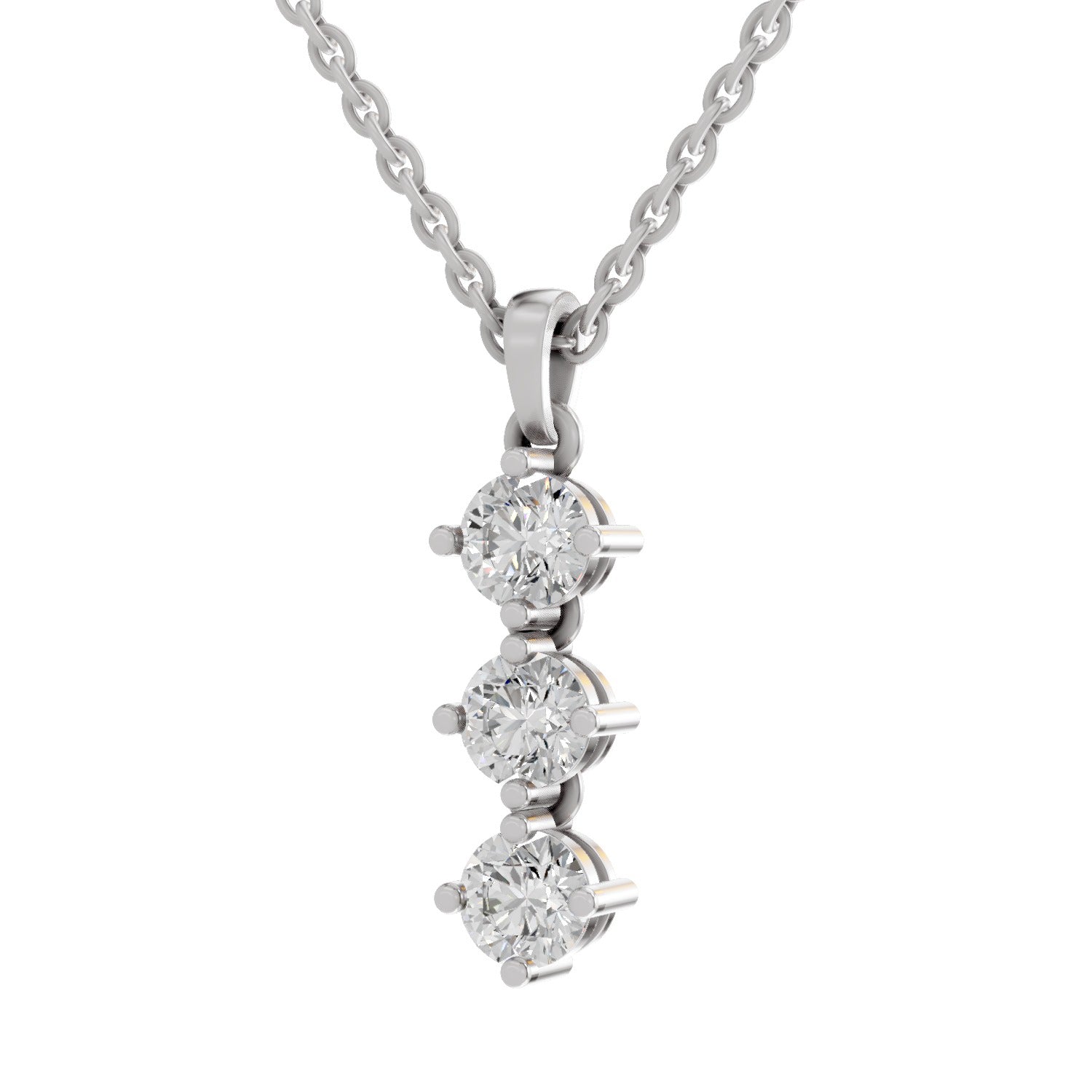 1.14 Ct Round Shape 3 Stone Diamond Pendant | 14K White Gold