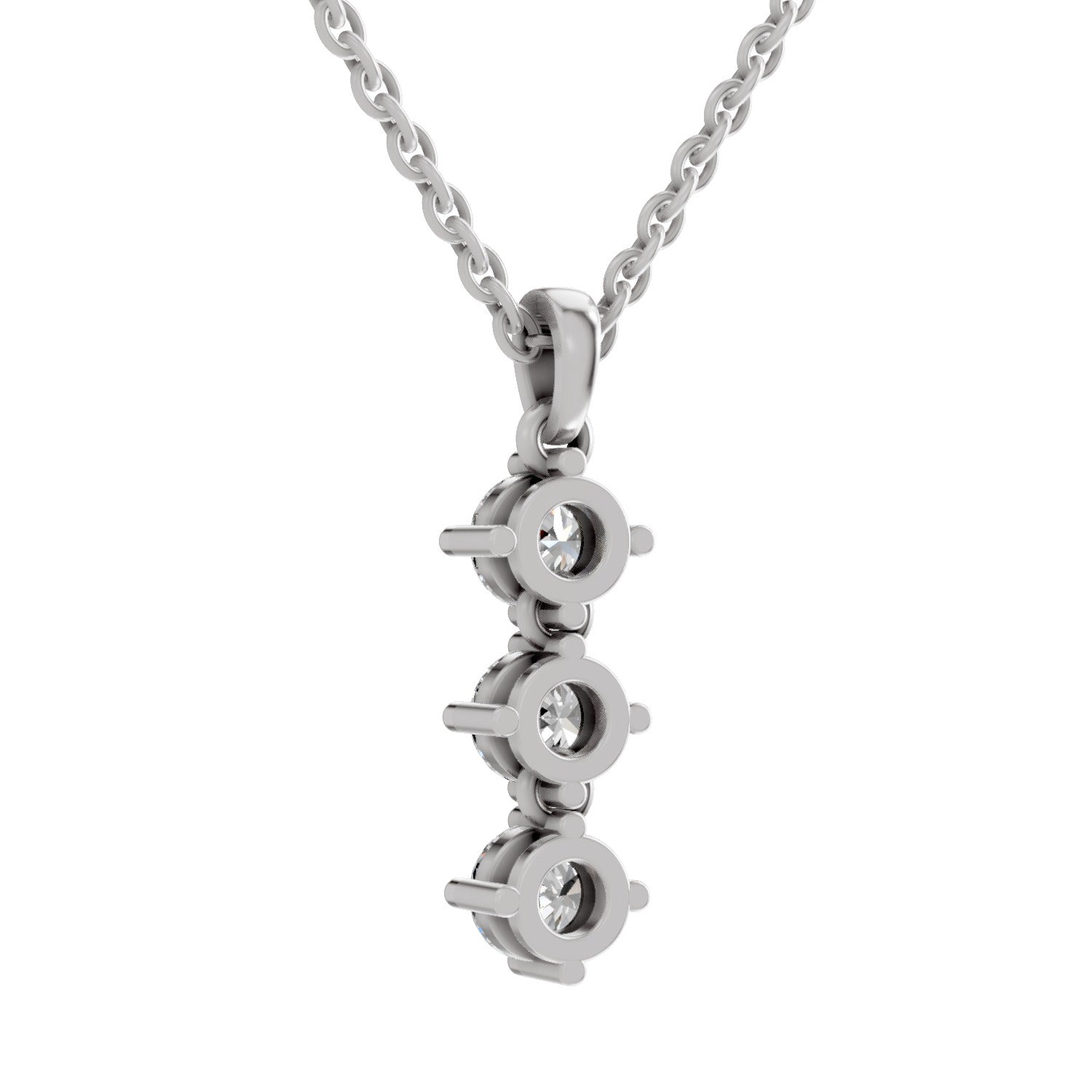 1.14 Ct Round Shape 3 Stone Diamond Pendant | 14K White Gold