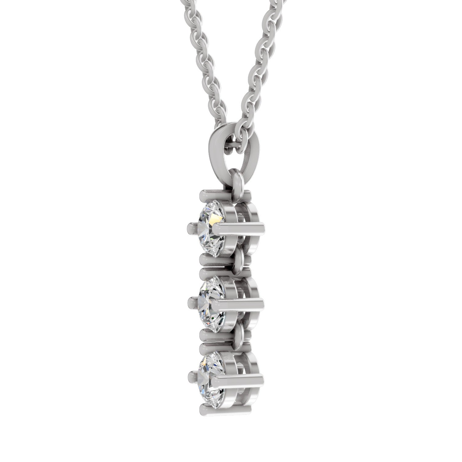 1.14 Ct Round Shape 3 Stone Diamond Pendant | 14K White Gold