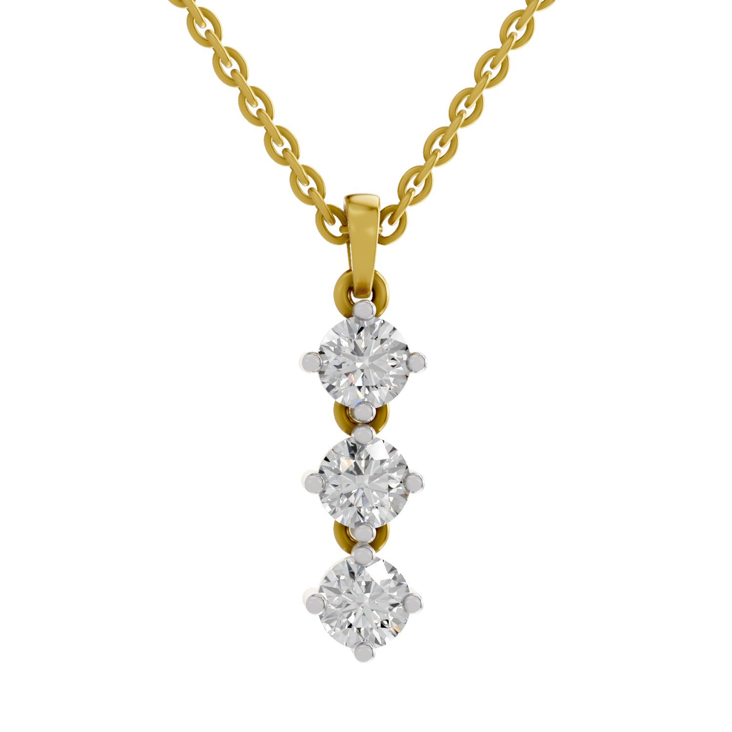 1.14 Ct Round Shape 3 Stone Diamond Pendant | 14K Yellow Gold