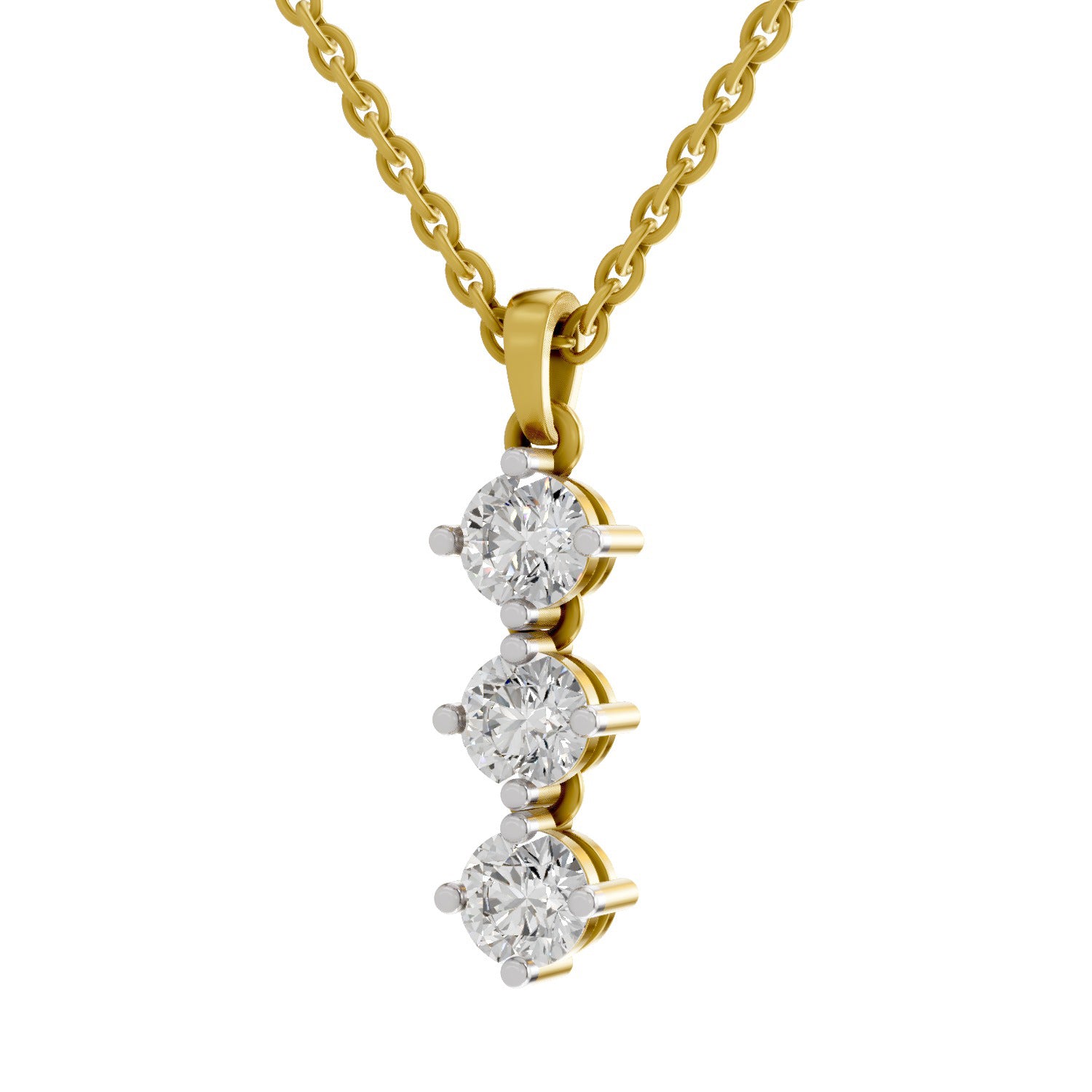 1.14 Ct Round Shape 3 Stone Diamond Pendant | 14K Yellow Gold