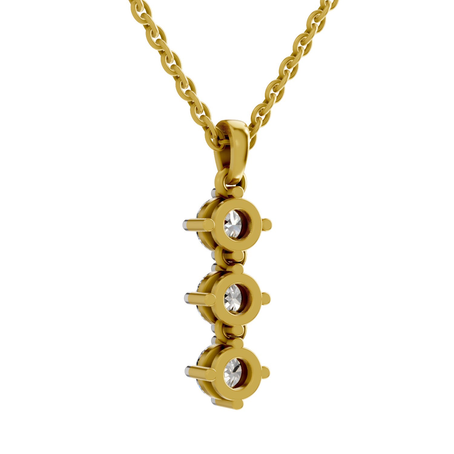 1.14 Ct Round Shape 3 Stone Diamond Pendant | 14K Yellow Gold