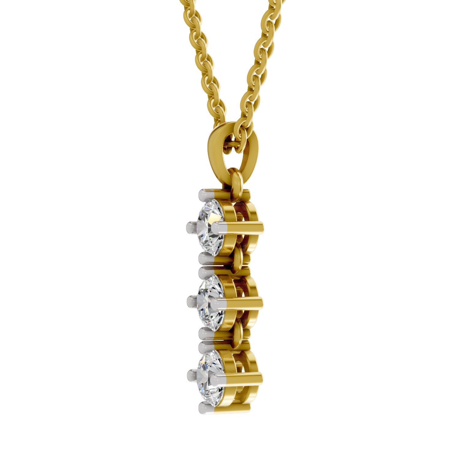 1.14 Ct Round Shape 3 Stone Diamond Pendant | 14K Yellow Gold