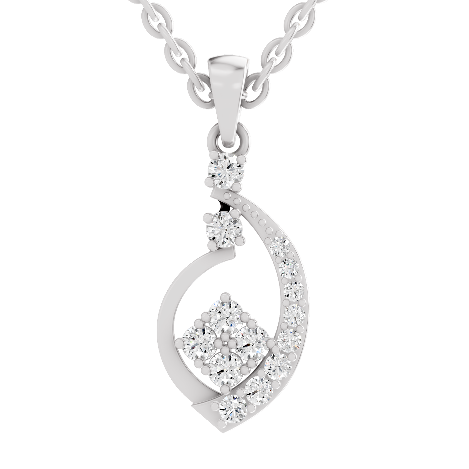 0.34 Carat Twisted Leaf Diamond Pendant | 14K White Gold