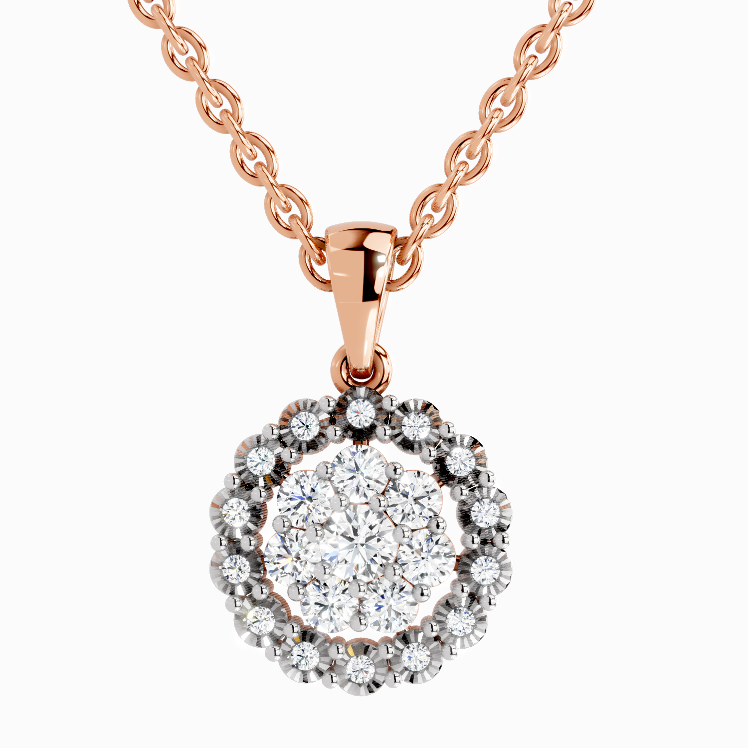 Lab Grown Diamond 0.58 Carat Round Halo Pendant for Women | 14K Rose Gold
