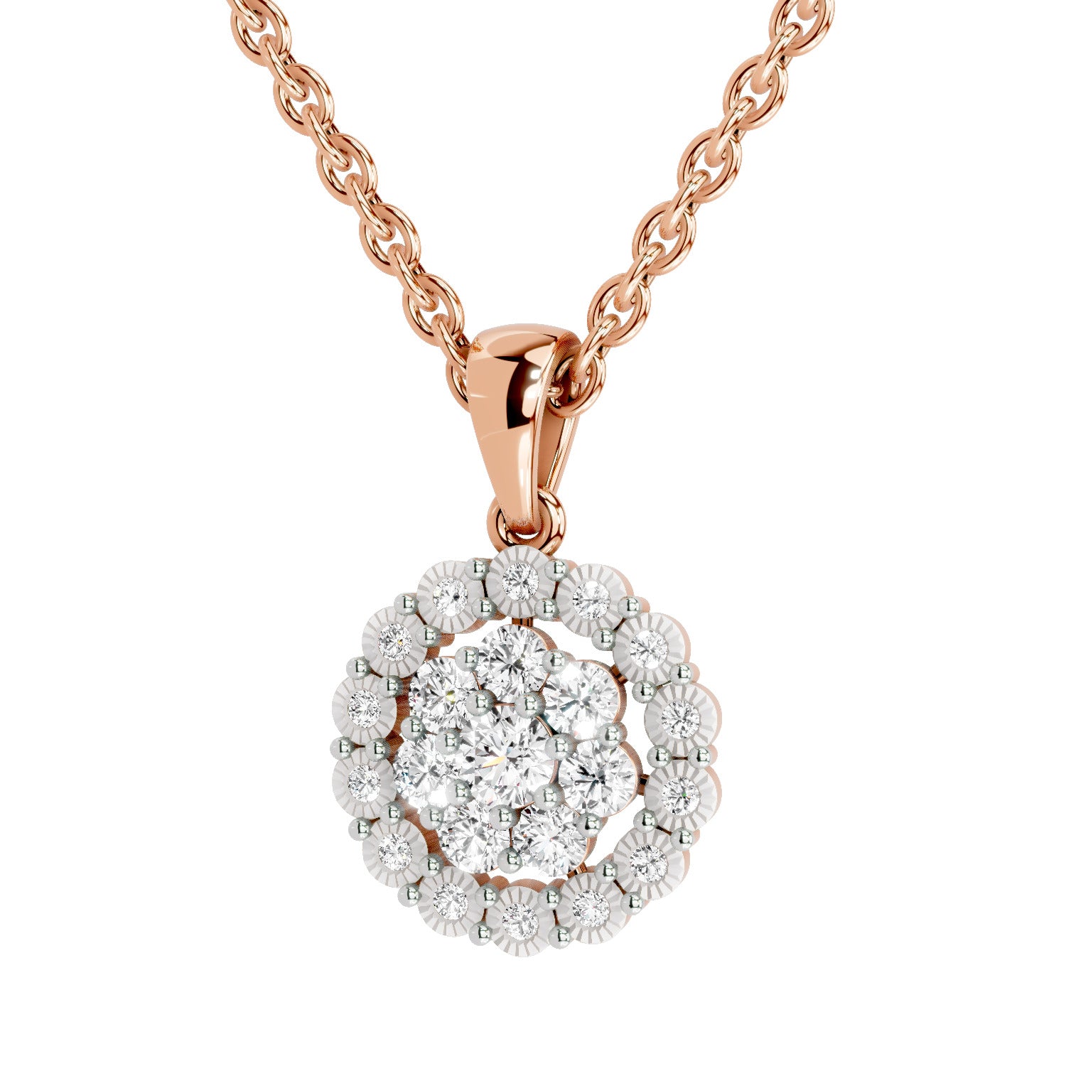 Lab Grown Diamond 0.58 Carat Halo Pendant for Women in 14K