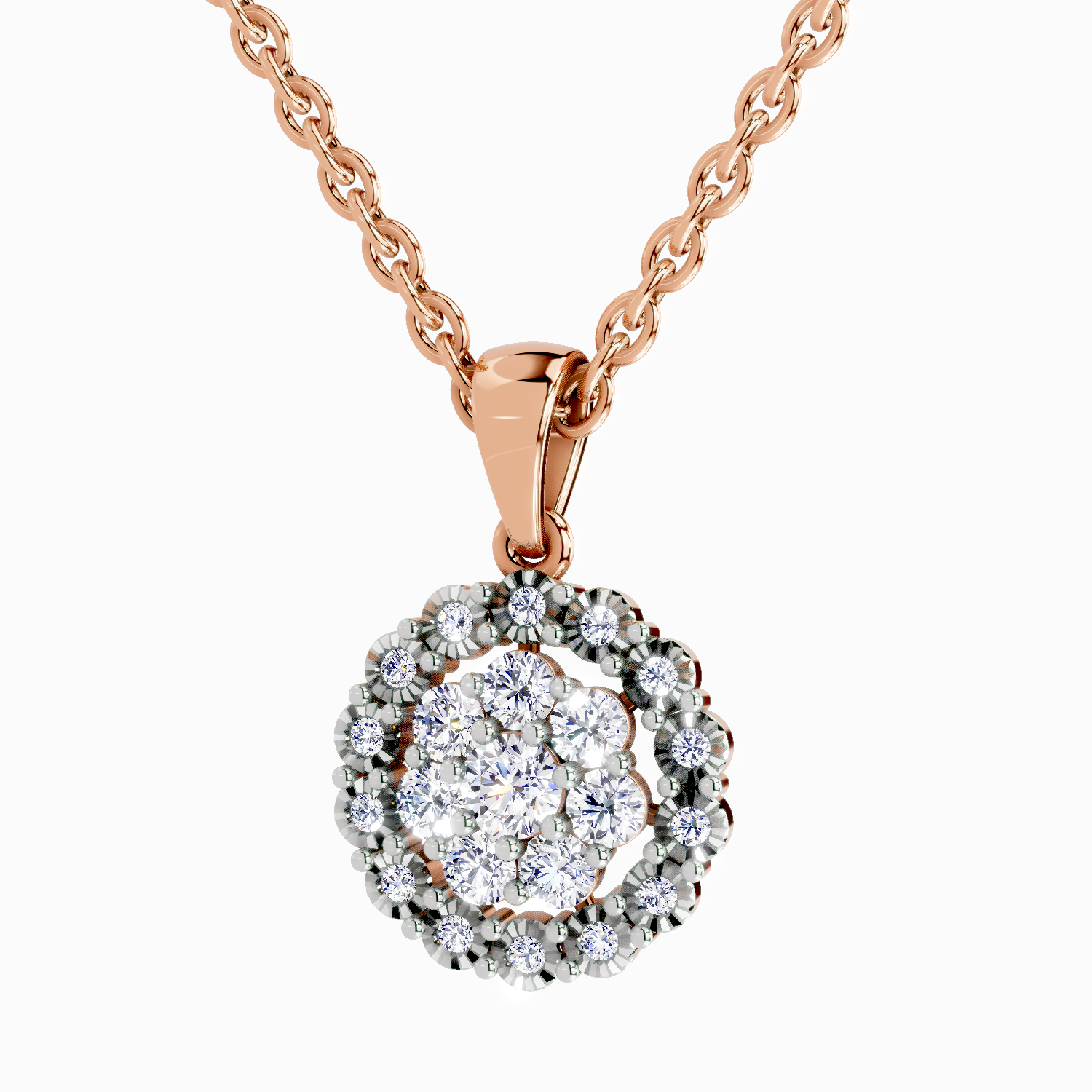 Lab Grown Diamond 0.58 Carat Round Halo Pendant for Women | 14K Rose Gold