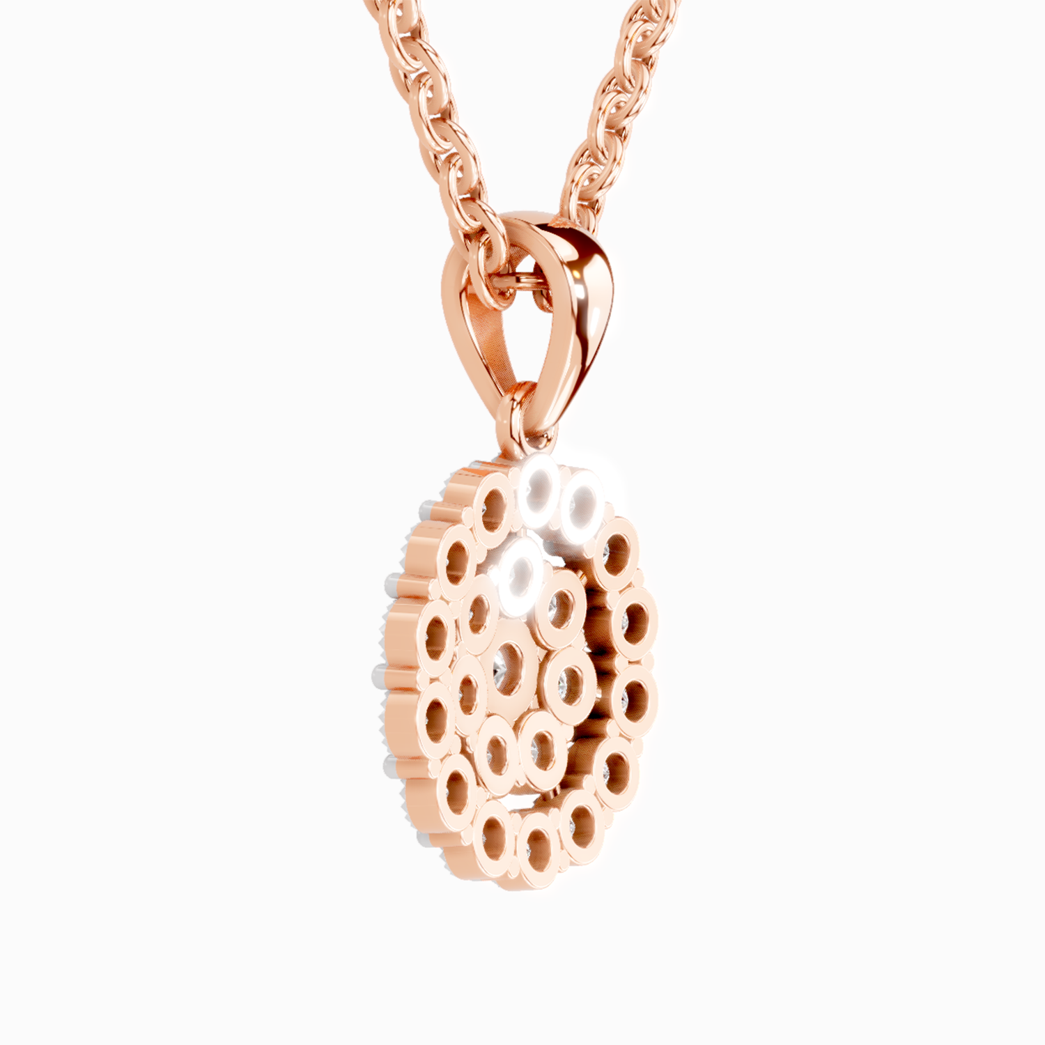 Lab Grown Diamond 0.58 Carat Round Halo Pendant for Women | 14K Rose Gold