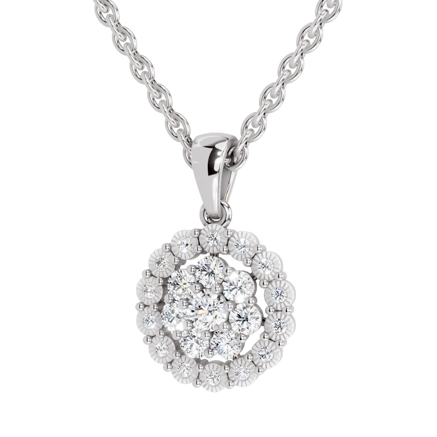 Lab Grown Diamond 0.58 Carat Halo Pendant for Women in 14K
