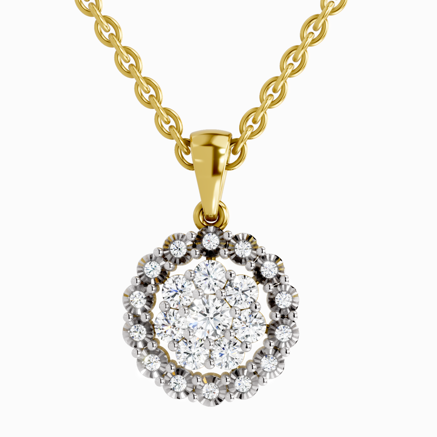 Lab Grown Diamond 0.58 Carat Round Halo Pendant for Women | 14K Yellow Gold