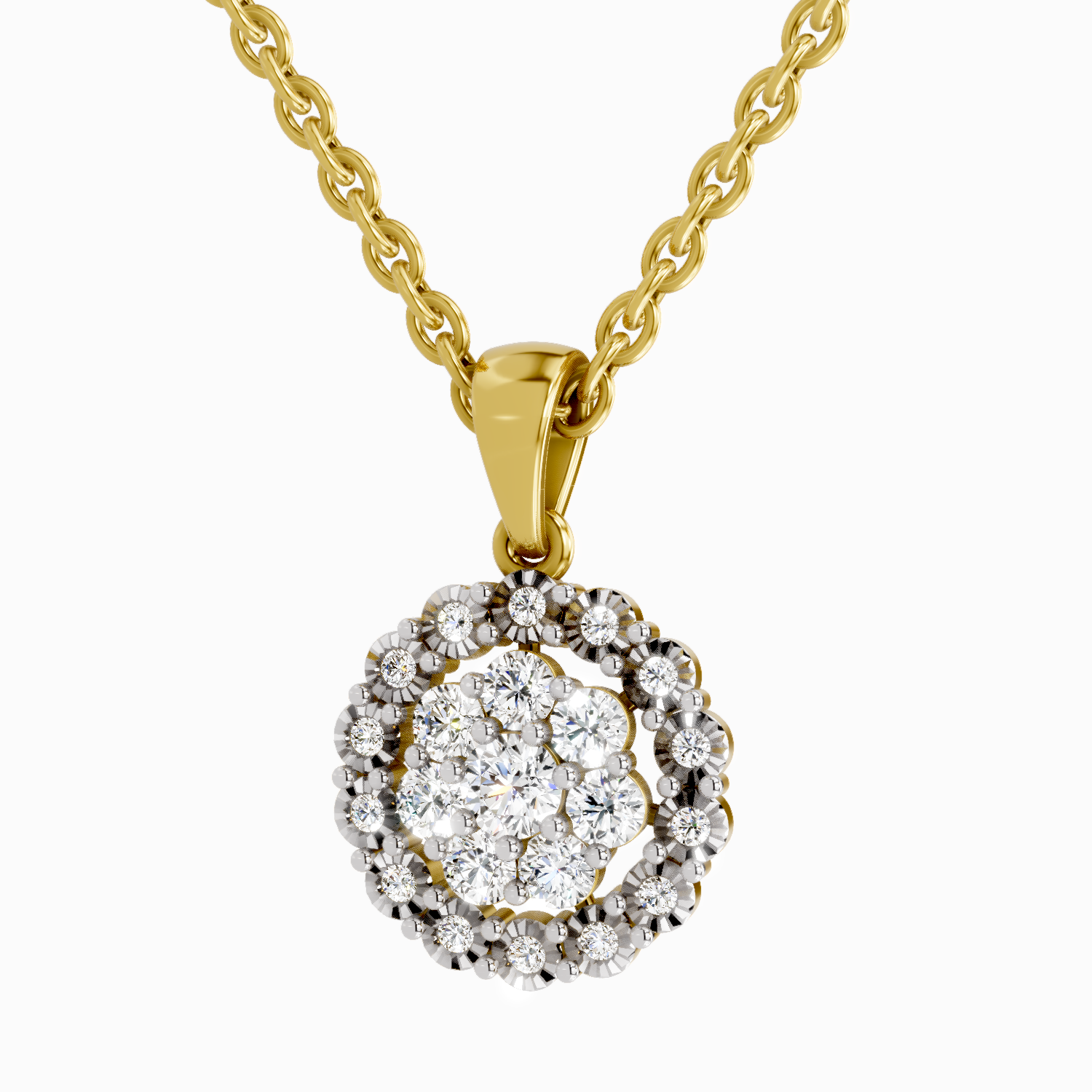 Lab Grown Diamond 0.58 Carat Round Halo Pendant for Women | 14K Yellow Gold