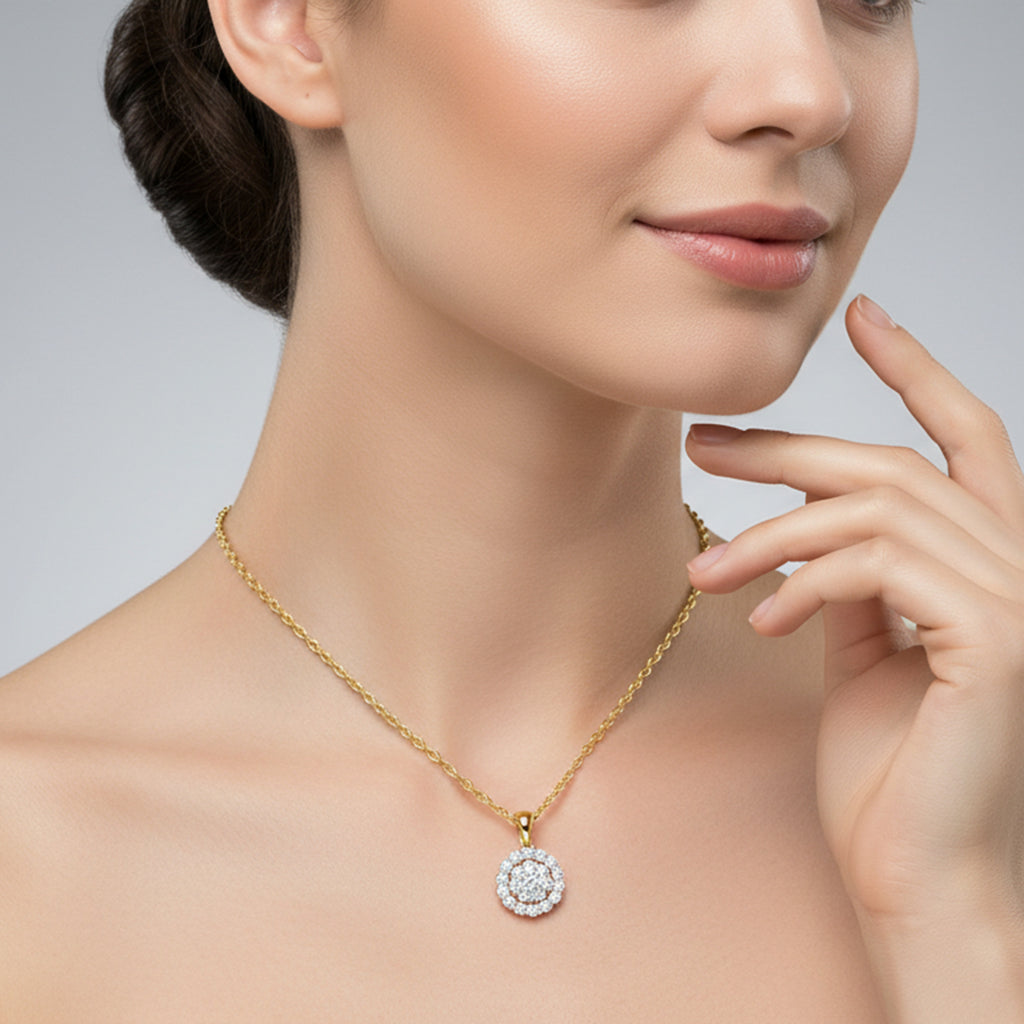 Lab Grown Diamond 0.58 Carat Halo Pendant for Women in 14K