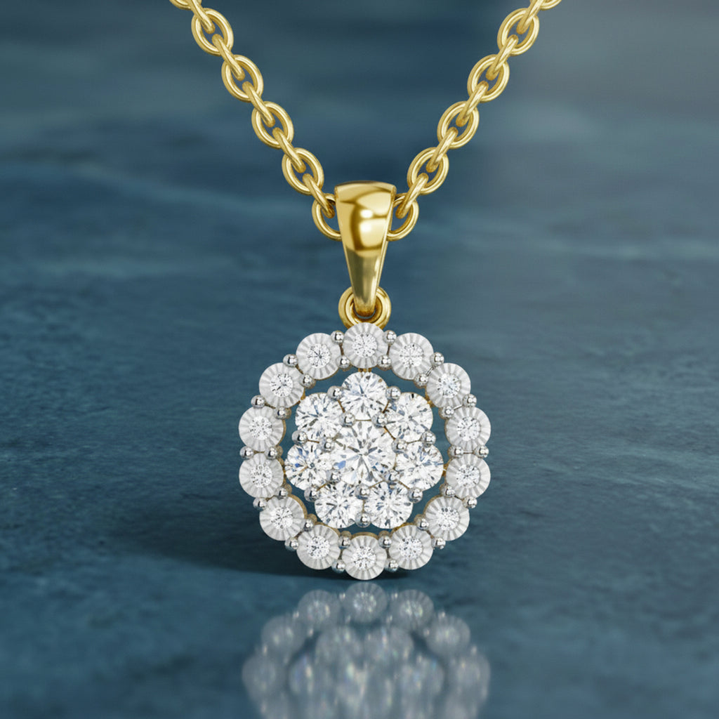 Lab Grown Diamond 0.58 Carat Halo Pendant for Women in 14K