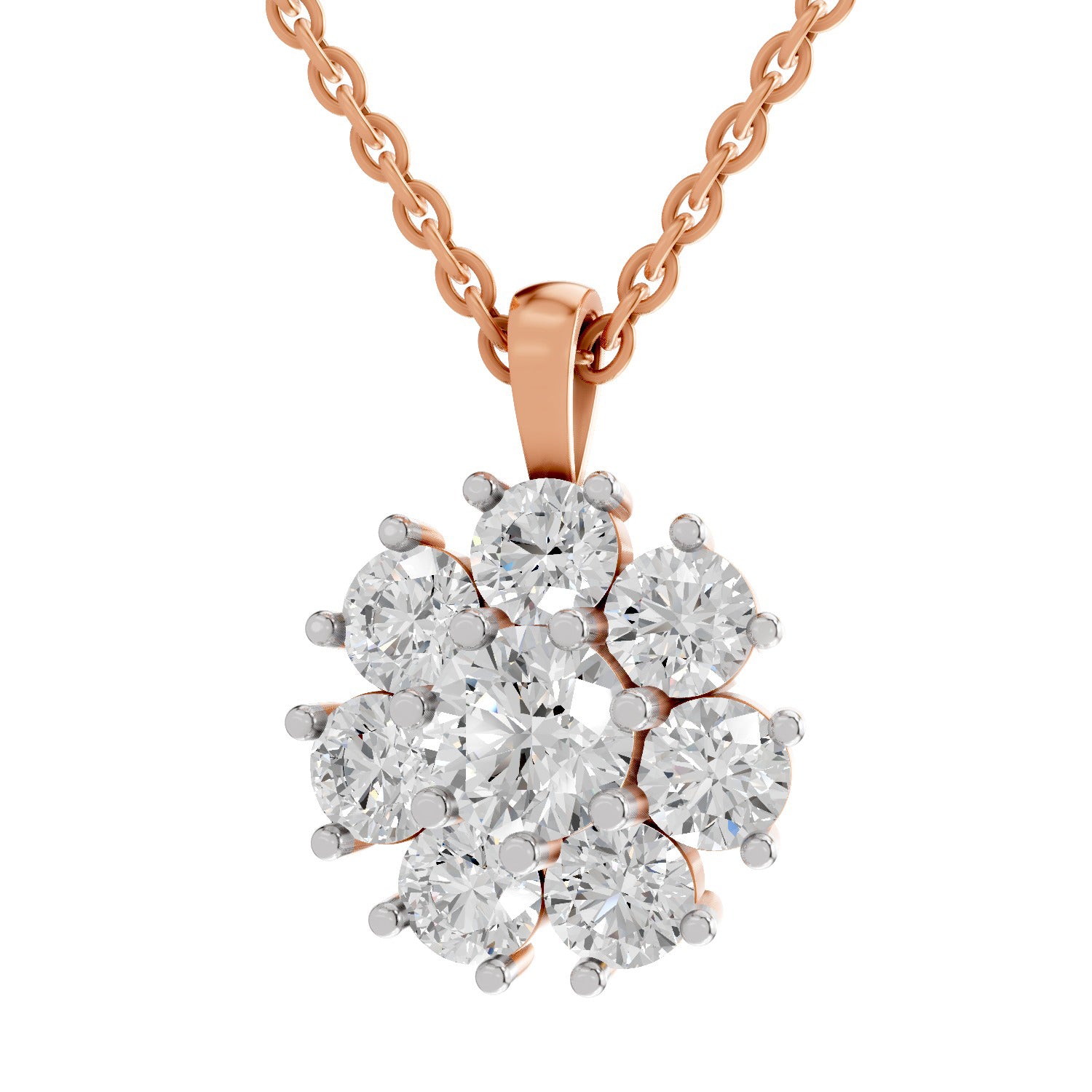 3.24 Ct Round Shape Floral Diamond Pendant  | 14K Rose Gold