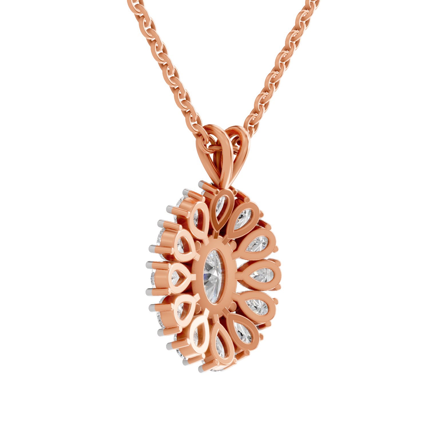 3.04 Ct Oval & Pear Shape Floral Cluster Diamond Pendant  | 14K Rose Gold