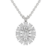 3.04 Ct Oval & Pear Shape Floral Cluster Diamond Pendant  | 14K White Gold