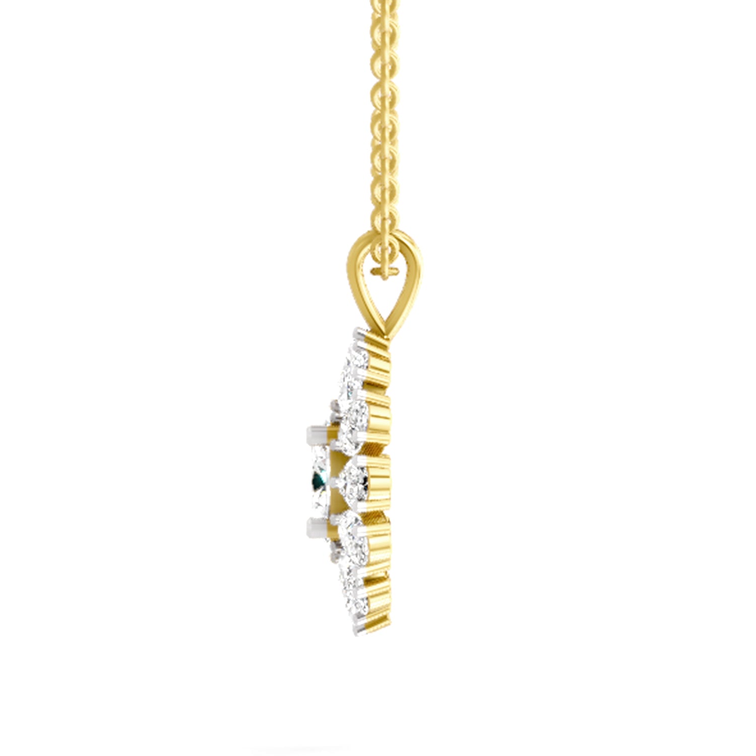 3.04 Ct Oval & Pear Shape Floral Cluster Diamond Pendant  | 14K Yellow Gold