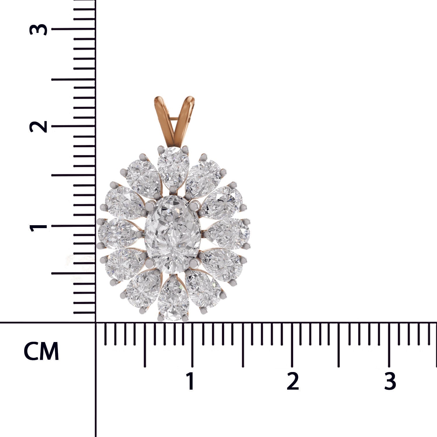3.04 Ct Oval & Pear Shape Floral Cluster Diamond Pendant  | 14K Rose Gold