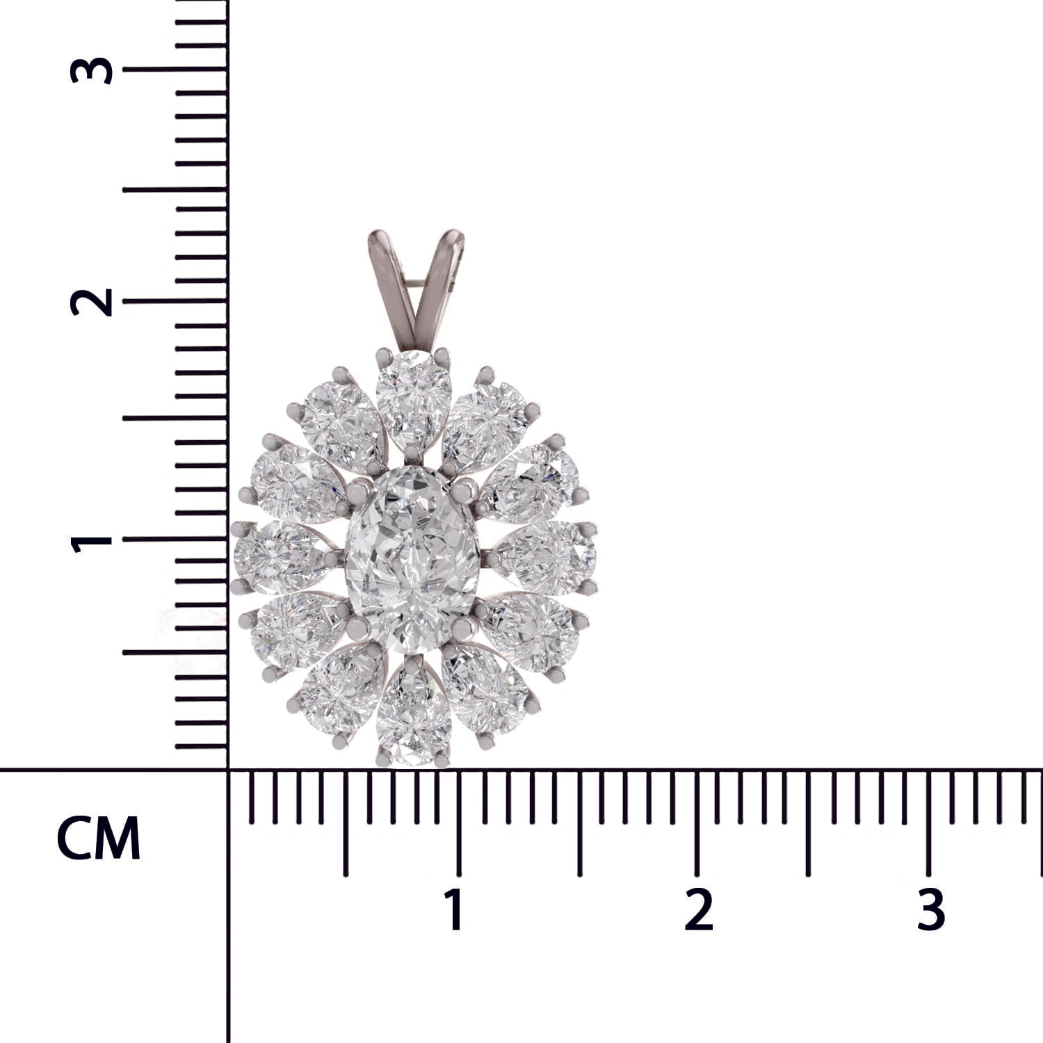 3.04 Ct Oval & Pear Shape Floral Cluster Diamond Pendant  | 14K White Gold