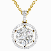 Lab Grown Diamond 2.13 Carat Round Cluster Halo Pendant for Women | 14K Yellow Gold