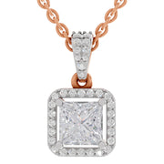 1.27 Ct Princess Shape Halo Diamond Pendant | 14K Rose Gold