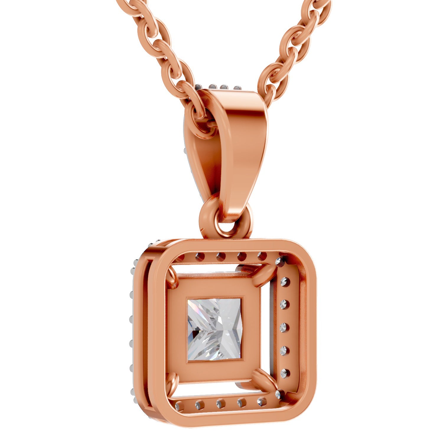 1.27 Ct Princess Shape Halo Diamond Pendant | 14K Rose Gold