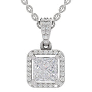 1.27 Ct Princess Shape Halo Diamond Pendant | 14K White Gold