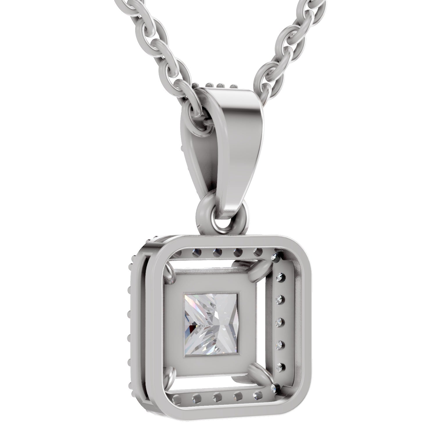 1.27 Ct Princess Shape Halo Diamond Pendant | 14K White Gold