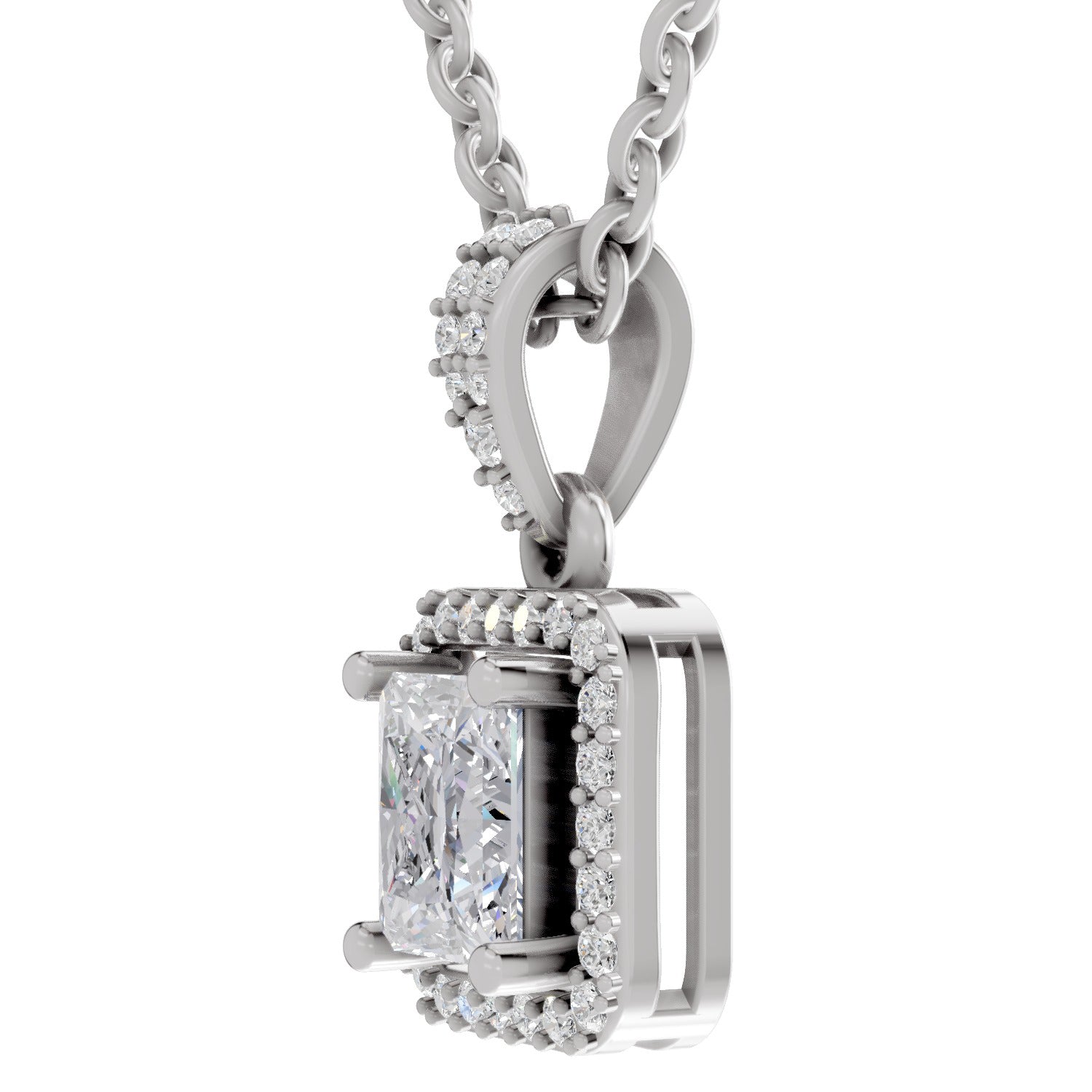 1.27 Ct Princess Shape Halo Diamond Pendant | 14K White Gold