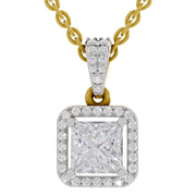 1.27 Ct Princess Shape Halo Diamond Pendant | 14K Yellow Gold