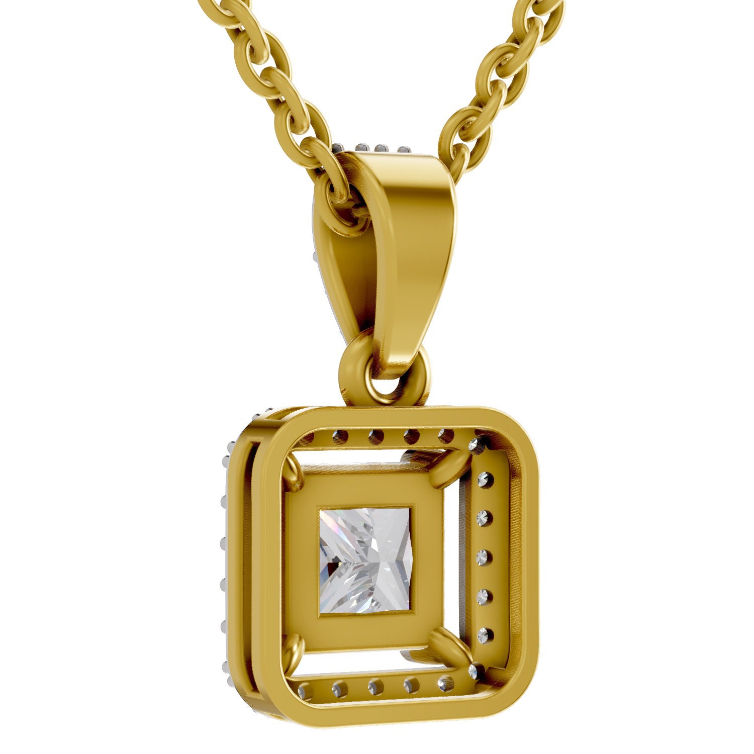 1.27 Ct Princess Shape Halo Diamond Pendant | 14K Yellow Gold