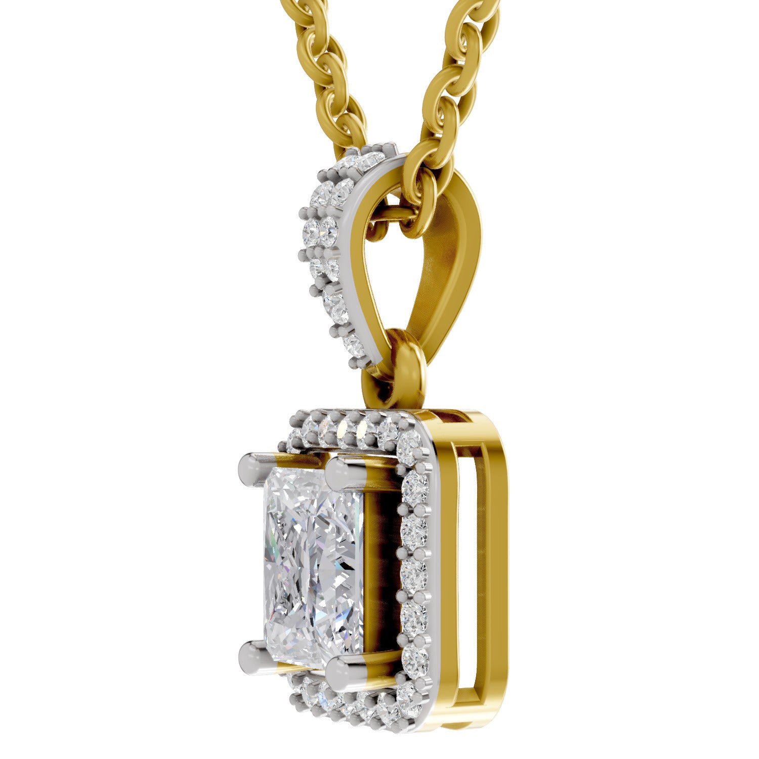 1.27 Ct Princess Shape Halo Diamond Pendant | 14K Yellow Gold