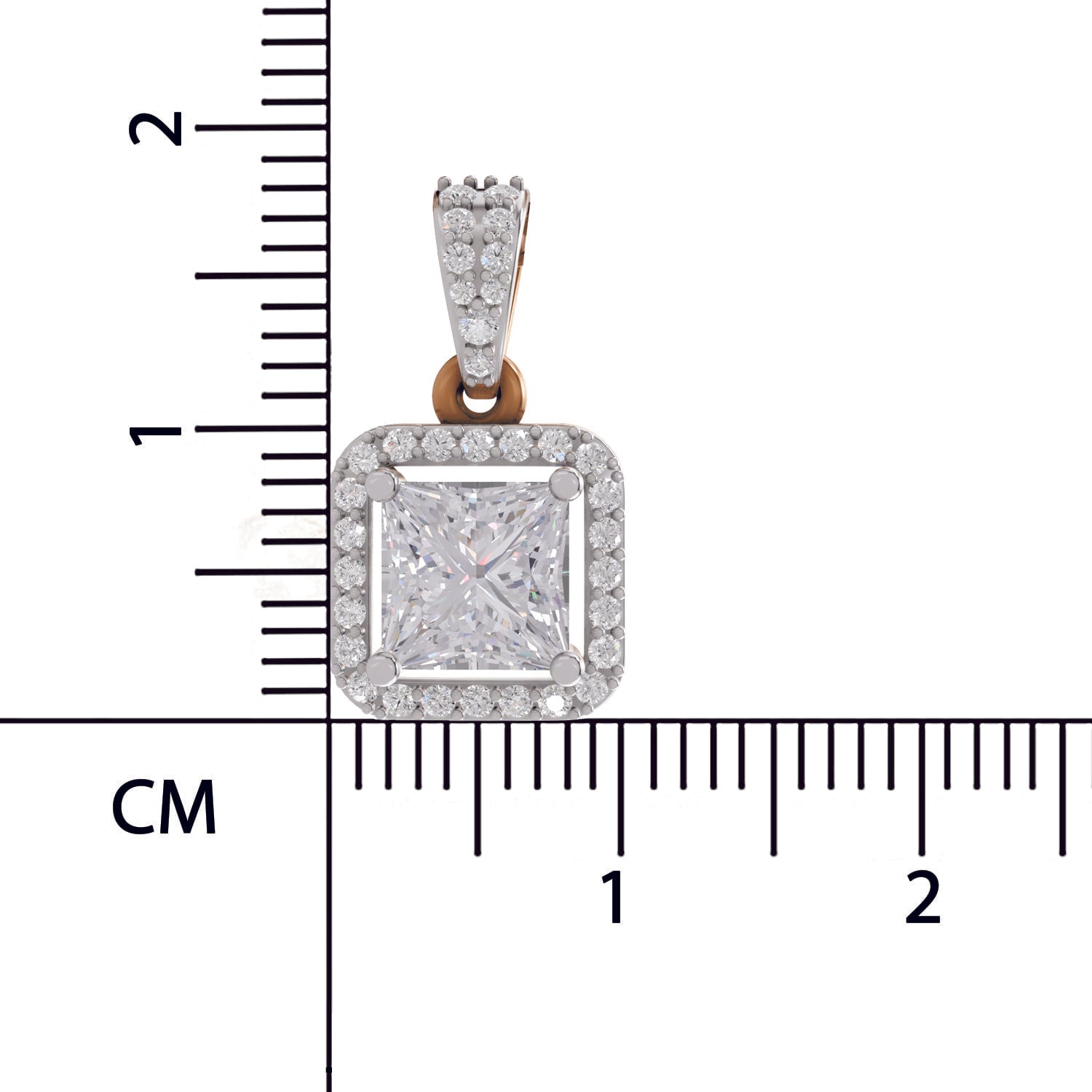 1.27 Ct Princess Shape Halo Diamond Pendant | 14K Rose Gold