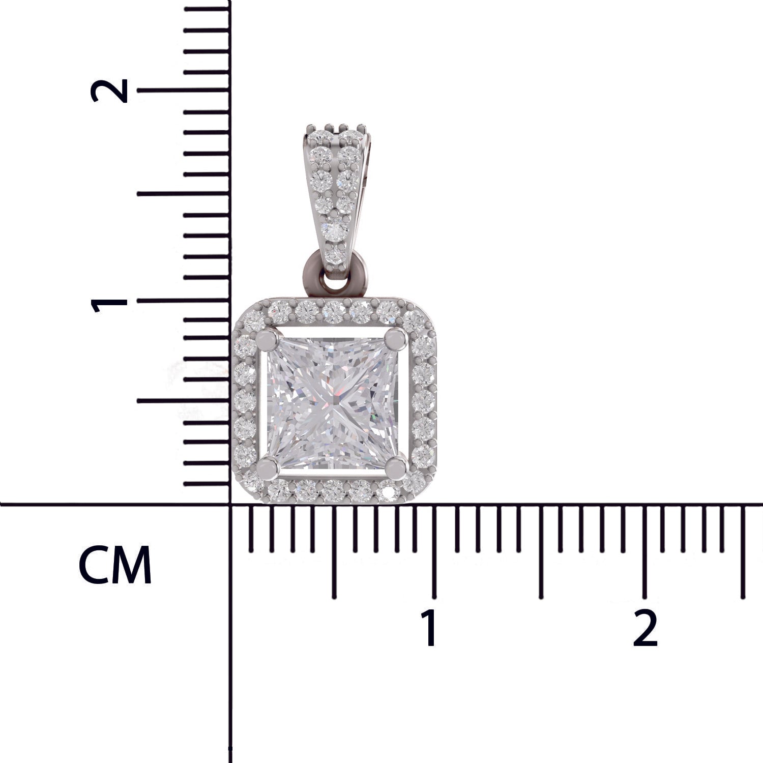 1.27 Ct Princess Shape Halo Diamond Pendant | 14K White Gold