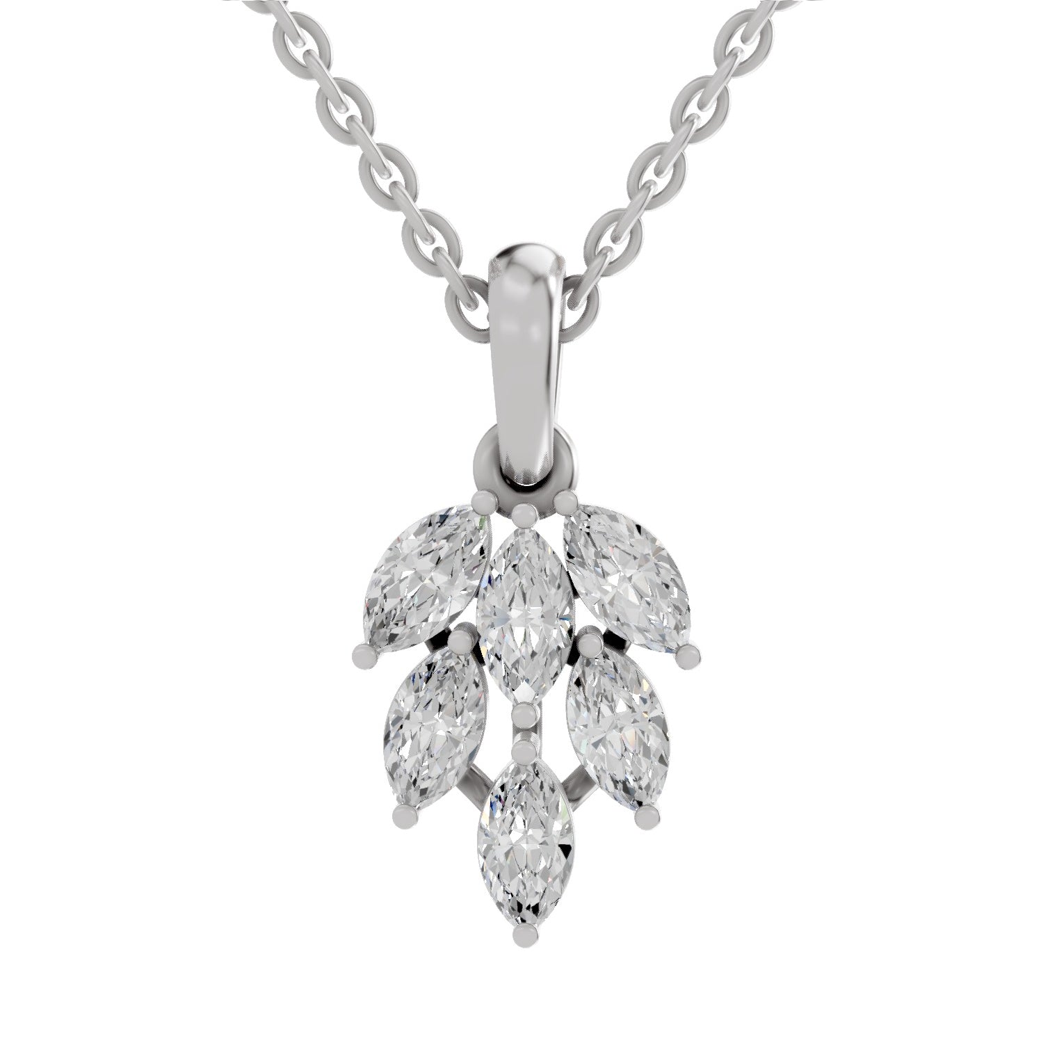Marquise Cut Diamond Leaf Cluster Pendant in 14K