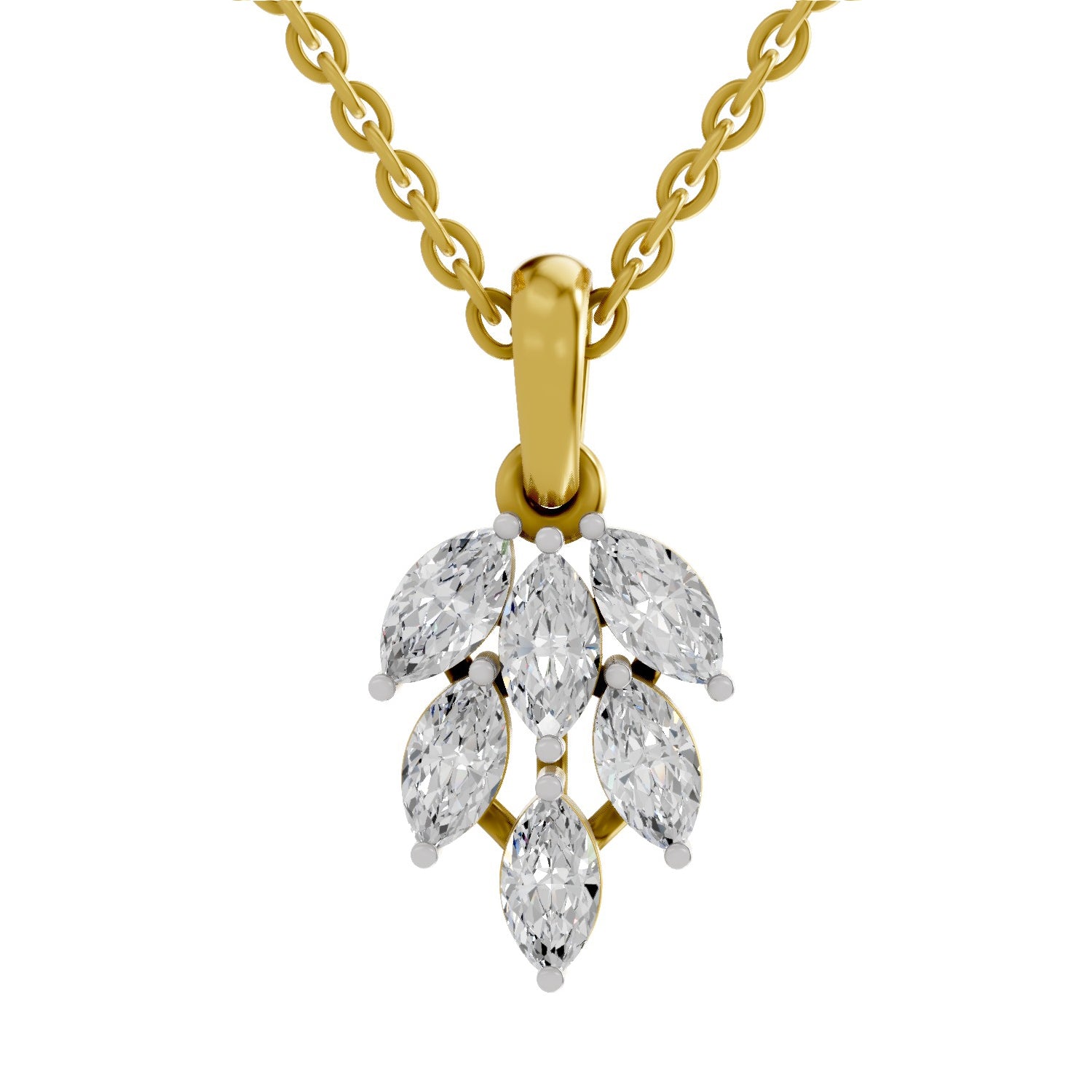 Marquise Cut Diamond Leaf Cluster Pendant in 14K