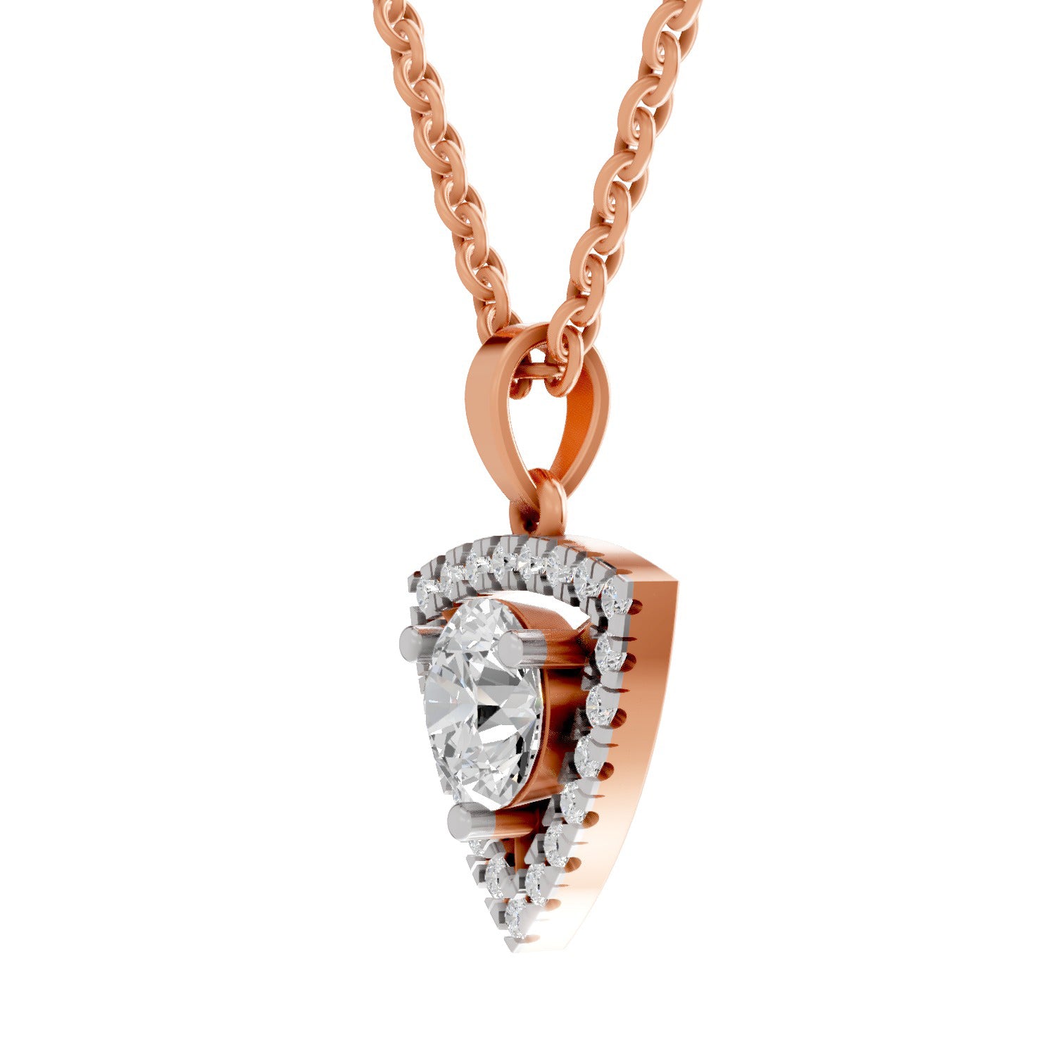 1.29 Ct Round Shape Halo Diamond Pendant  | 14K Rose Gold