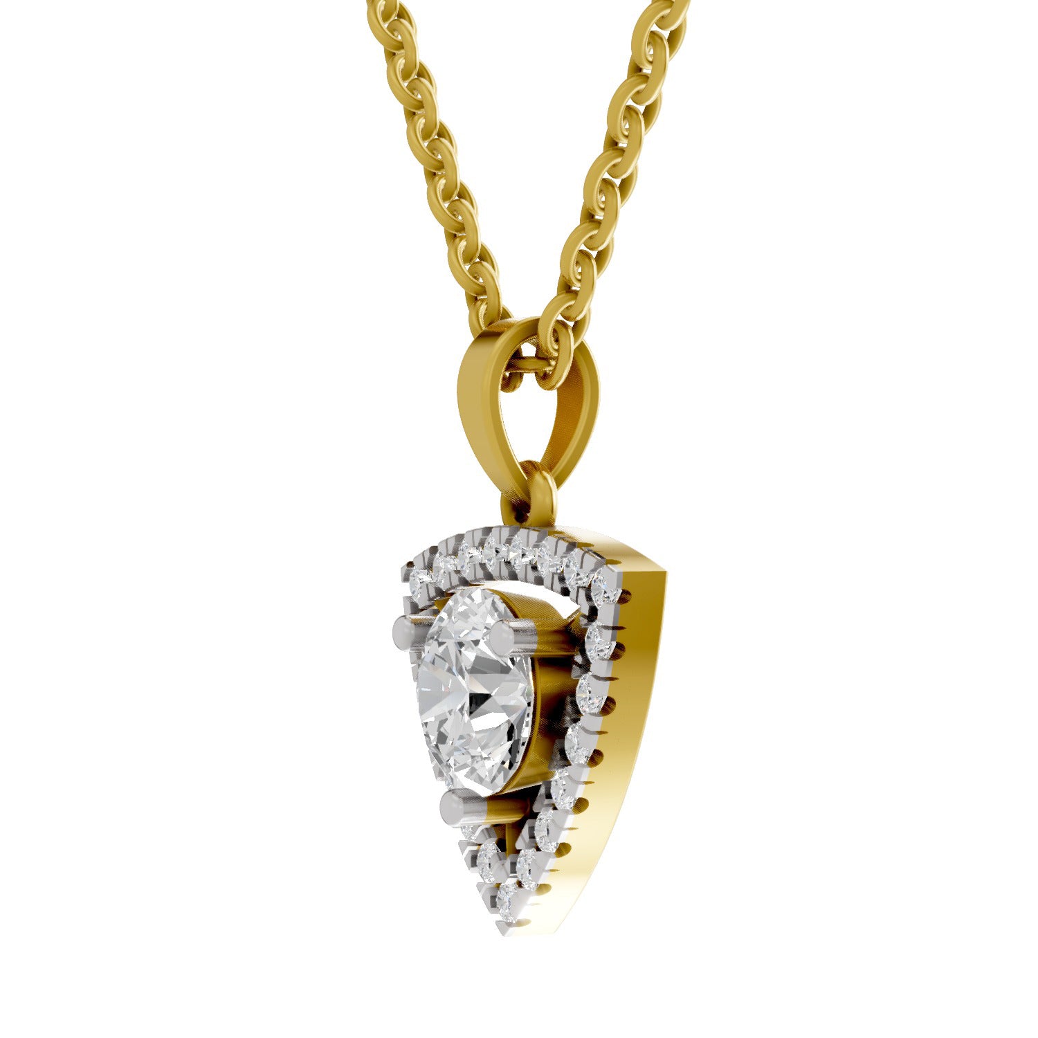 1.29 Ct Round Shape Halo Diamond Pendant  | 14K Yellow Gold
