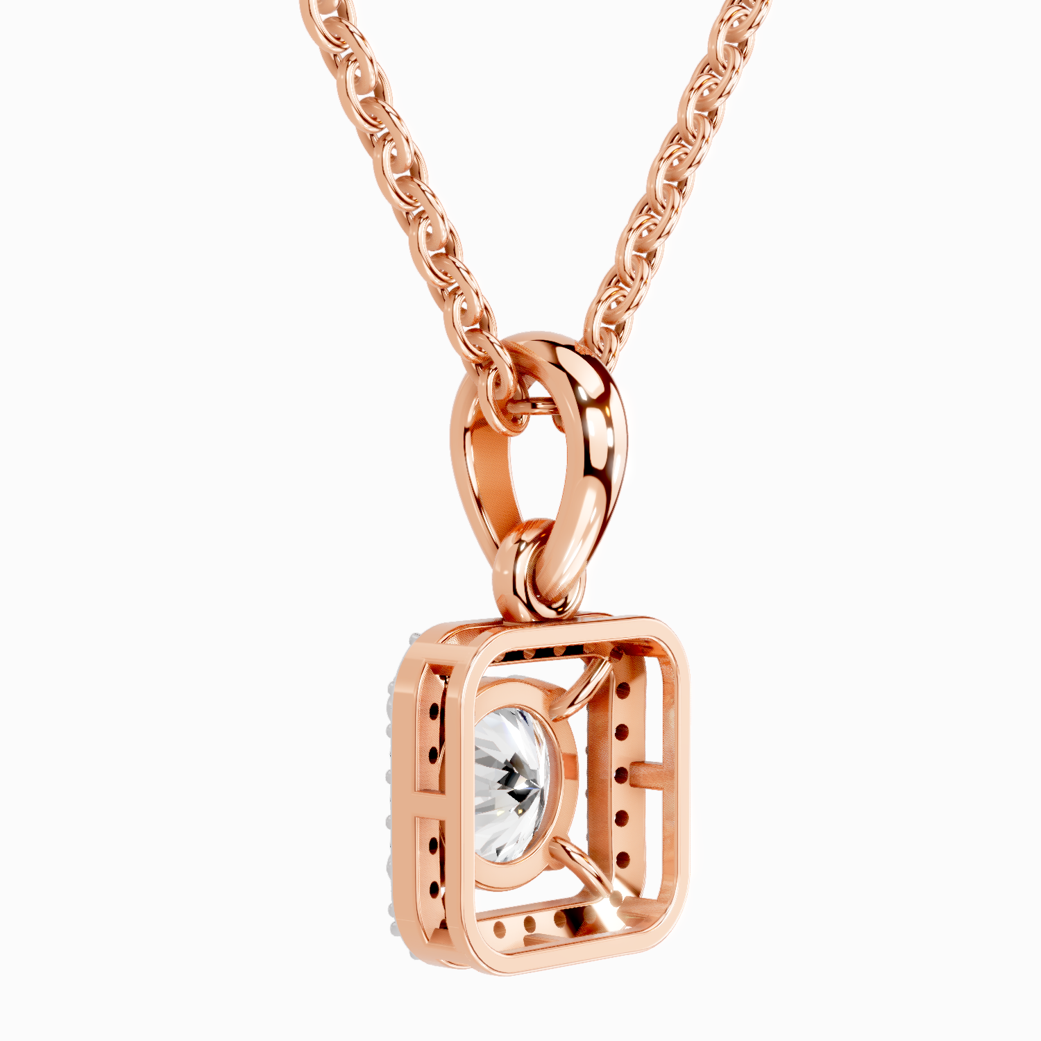 Lab Grown Diamond 0.99 Carat Round Halo Square Pendant for Women | 14K Rose Gold