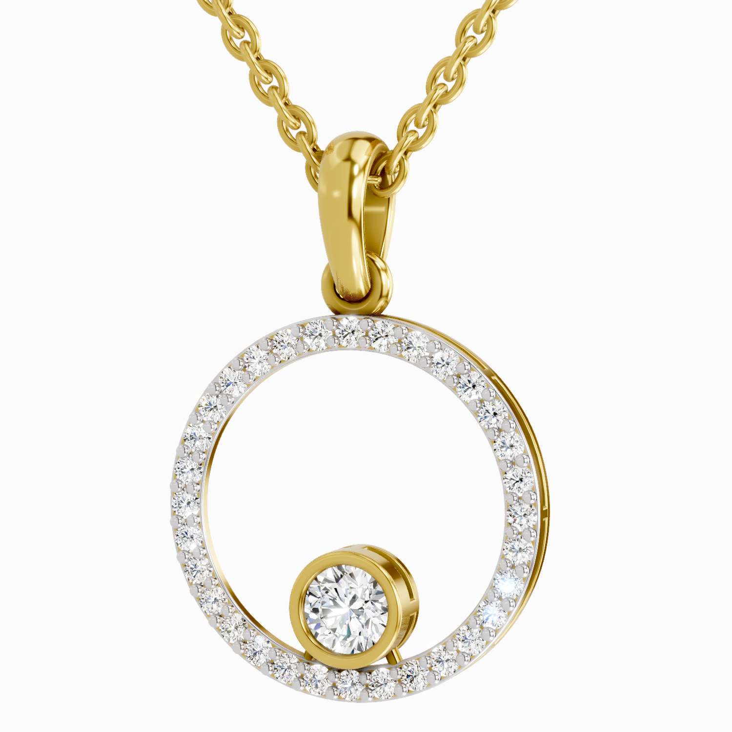 Lab Grown Diamond 0.77 Carat Round Circle Pendant for Women | 14K Yellow Gold