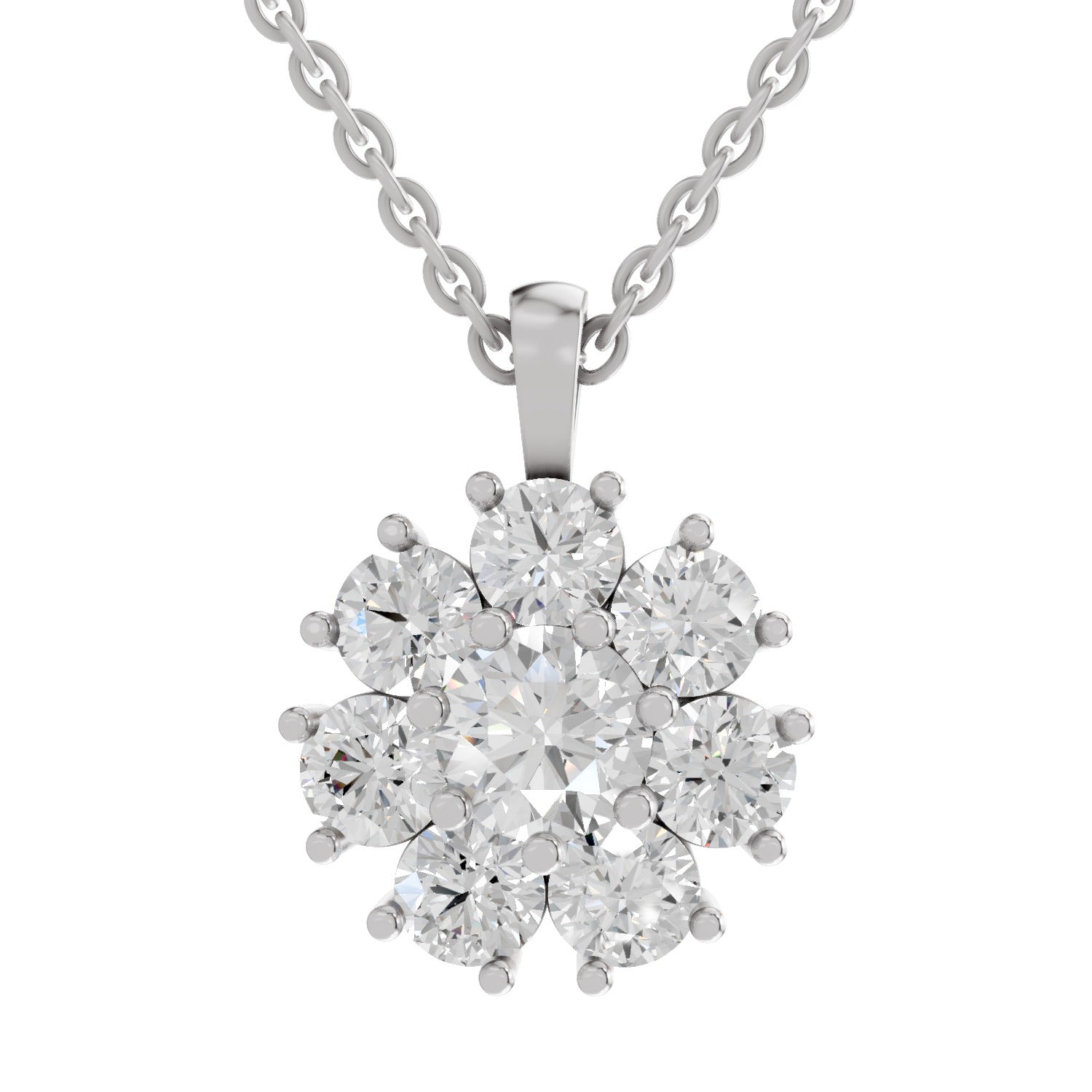 3.24 Ct Round Shape Floral Diamond Pendant  | 14K White Gold