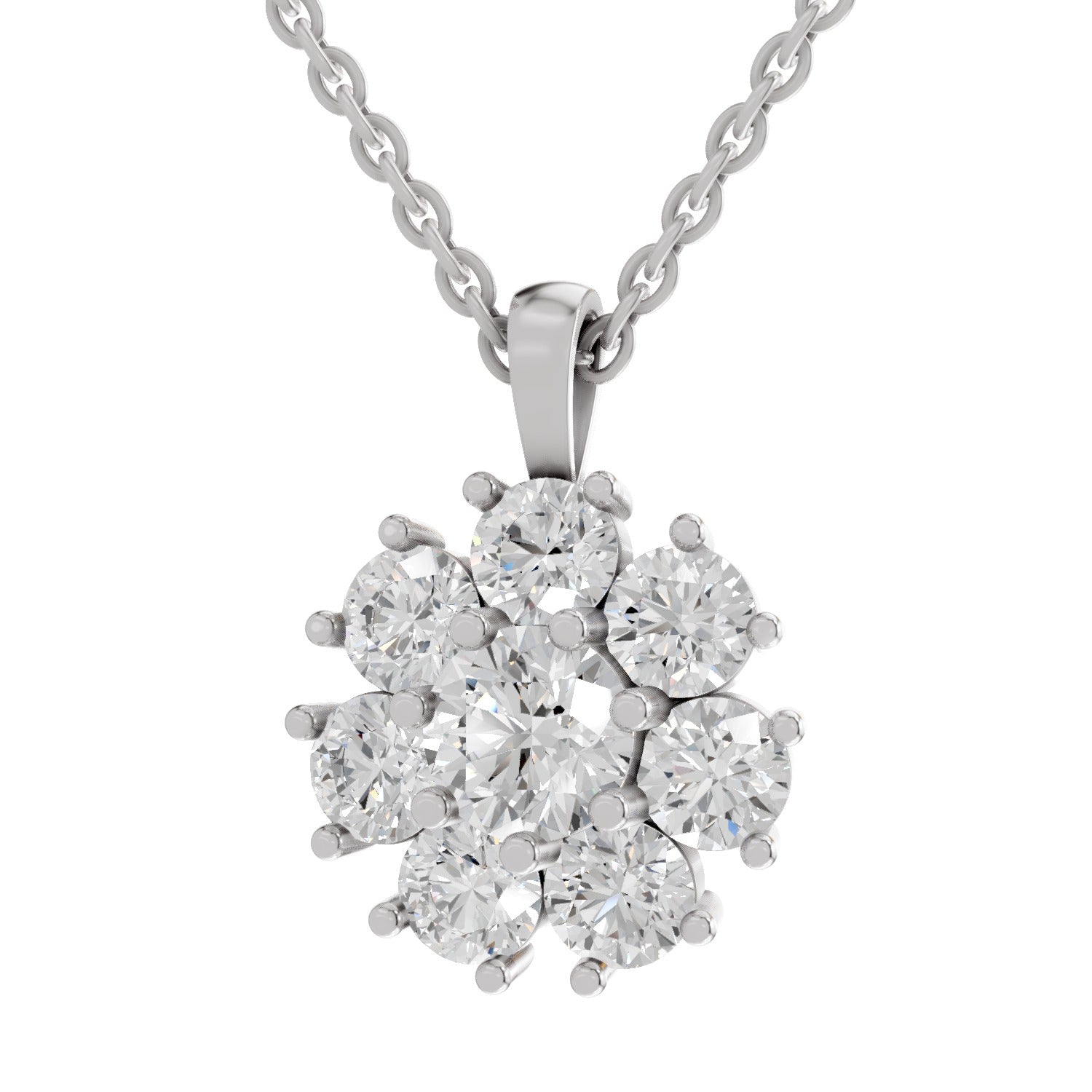 3.24 Ct Round Shape Floral Diamond Pendant  | 14K White Gold