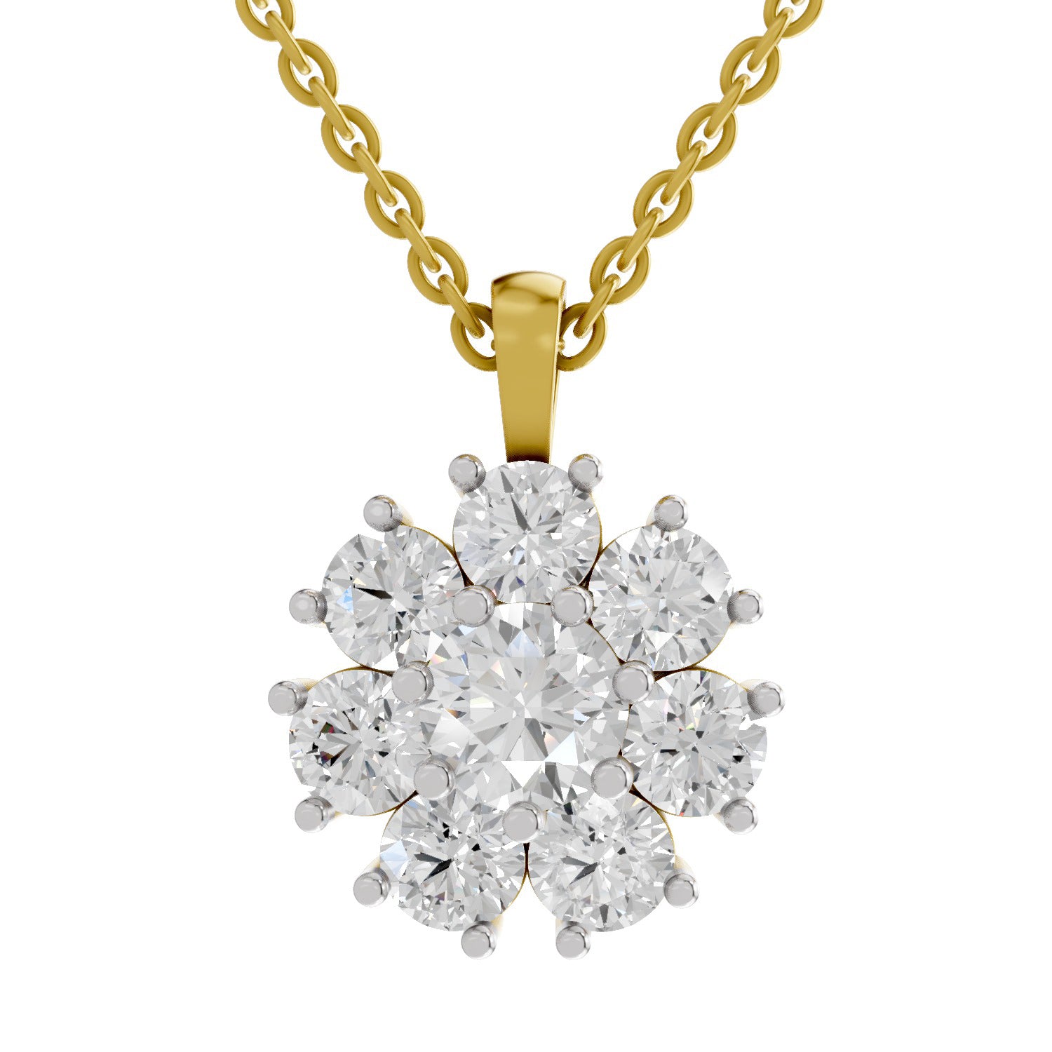 3.24 Ct Round Shape Floral Diamond Pendant  | 14K Yellow Gold