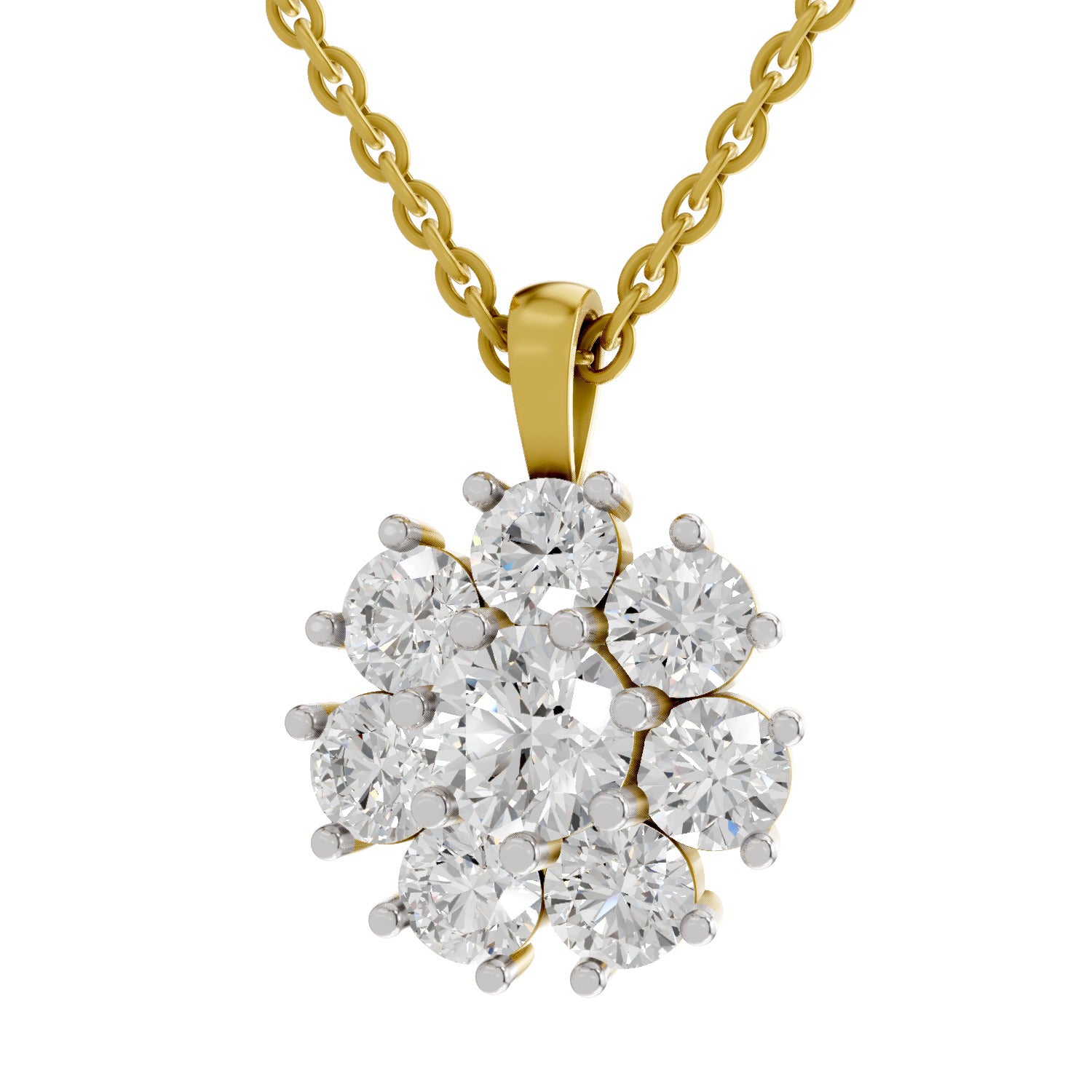 3.24 Ct Round Shape Floral Diamond Pendant  | 14K Yellow Gold