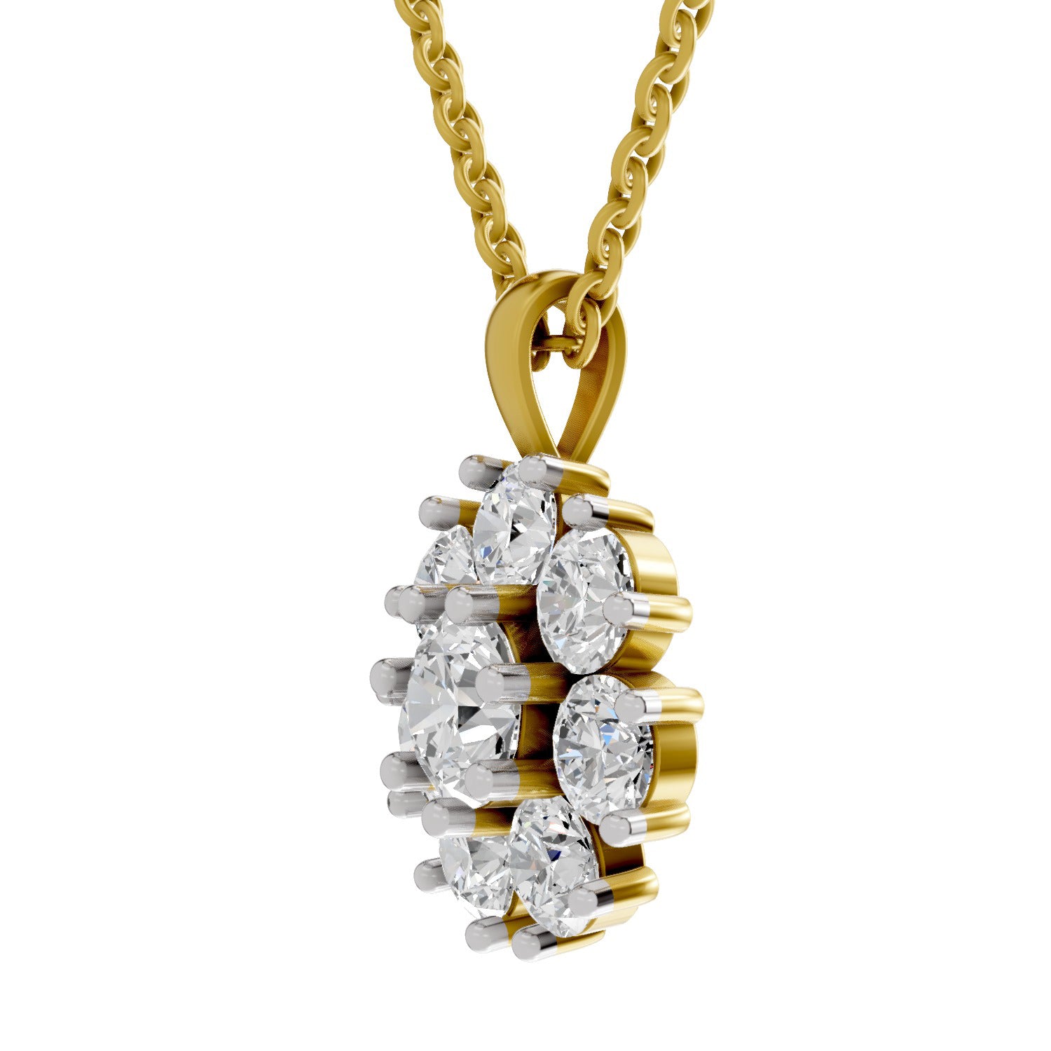 3.24 Ct Round Shape Floral Diamond Pendant  | 14K Yellow Gold