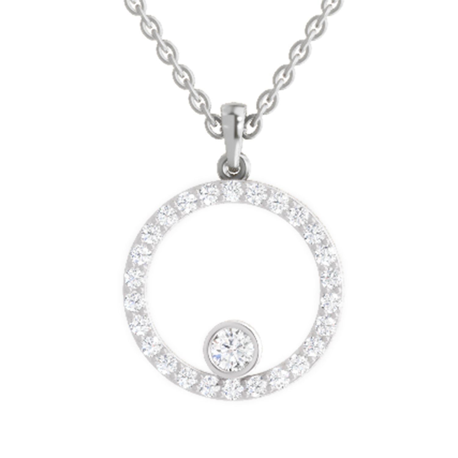 1 ct Circle Shape Round Shape Diamond Pendant | 14K White Gold