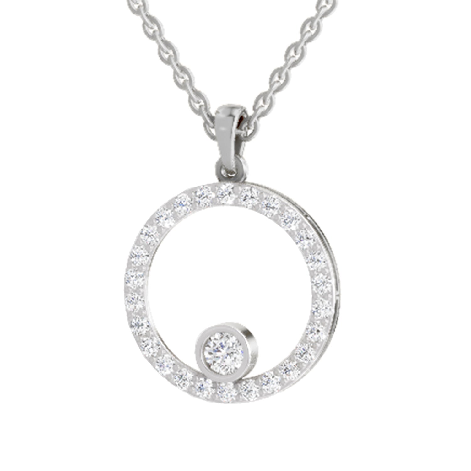 1 ct Circle Shape Round Shape Diamond Pendant | 14K White Gold